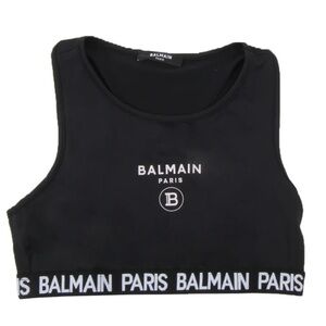 Balmain Kids Graphic Logo Print Scoop Neck Crop Top Size 16